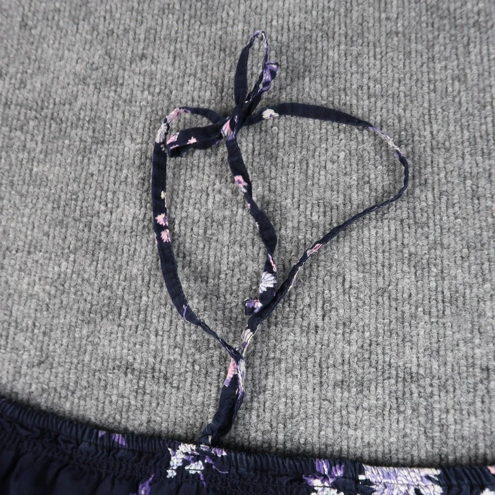 BB Dakota Top Womens XL Navy Blue Purple Floral Print Halter Cotton Summer Boho - Picture 3 of 11